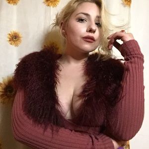 burgundy wrap sweater with faux fur collar